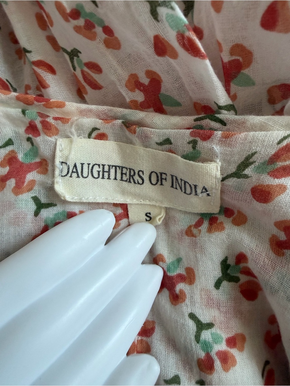 Daughters of India Kyra Cream Dress with Coral and Green Floral Print - Picture 8 of 9